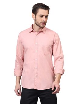 Cantabil - Men Peach Solid Full Sleeves Casual Shirt