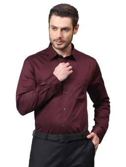 Cantabil - Men Maroon Solid Full Sleeves Formal Shirt