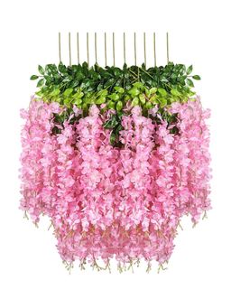 Fourwalls - Artificial Beautiful Hanging Orchid Flower Vine (Set of 6, 105 cm Tall, Light-Pink)