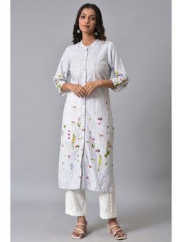W - Blue Floral Kurta-straight Pant (Set of 2)