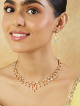 Indinoor - Women's Floral Zircon Gold Jewellery Set