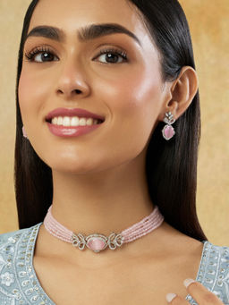 Indinoor - Pink Zircon Choker Jewellery Set