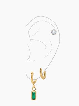 SWASHAA - Women's Alara Emerald Hoop Earrings (Pack Of 3)