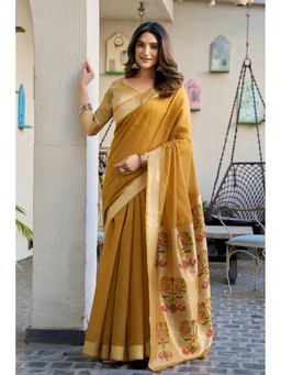 Mysilklove - Women Sunny Yellow Handloom Cotton Saree with Unstitched Blouse