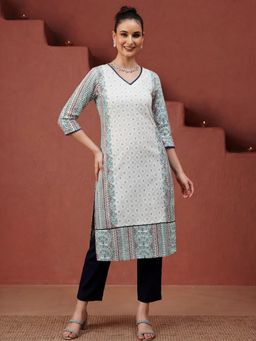 Jaipur Kurti - Women White Ethnic Printed Straight Kurta