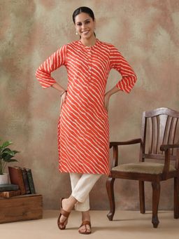Jaipur Kurti - Women Orange Leheriya Printed Straight Kurta