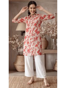 Jaipur Kurti - Women Floral Beige Collared Kurta
