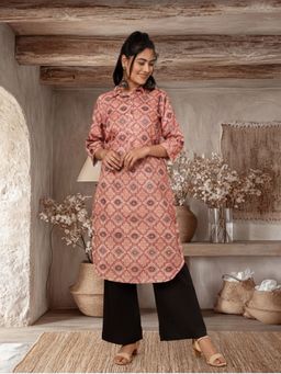 Jaipur Kurti - Women Peach Ethnic Motif Straight Kurta