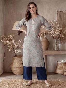 Jaipur Kurti - Women Grey Printed Straight Kurta