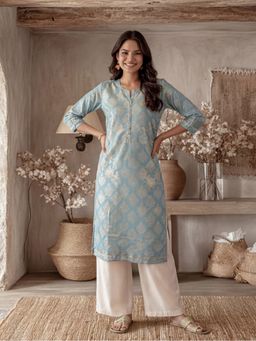 Jaipur Kurti - Women Blue Bandhej Printed Modal Muslin Kurta