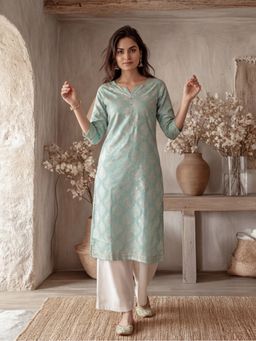 Jaipur Kurti - Women Green Bandhej Printed Modal Muslin Kurta