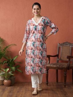 Jaipur Kurti - Women Peach Printed Straight Kurta
