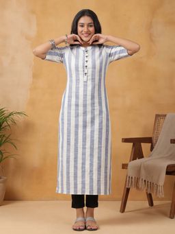 Jaipur Kurti - Women Blue Striped Straight Kurta