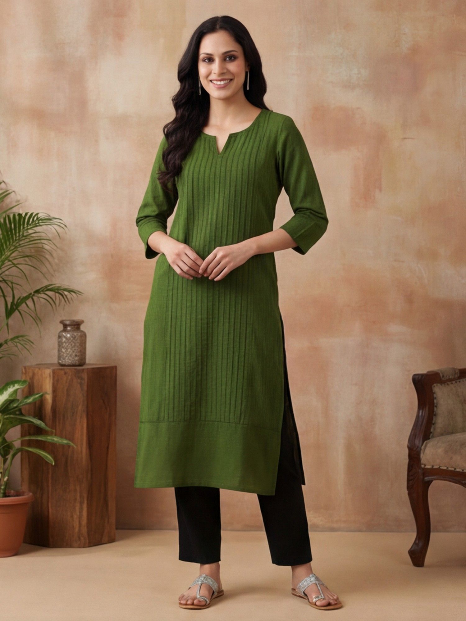 jaipur kurti Women Olive Solid Embroidered Straight Pure Cotton Kurta-picture-36