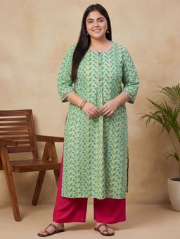 Jaipur Kurti - Women Green Cotton Straight Kurta