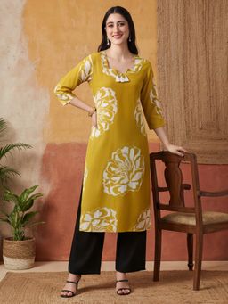 Jaipur Kurti - Women Yellow Floral Straight Pure Cotton Kurta