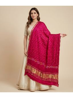 MUFFLY - Gajji Silk Bandhani Inspired Pink Dupatta