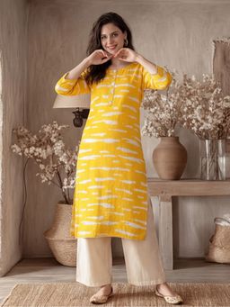 Jaipur Kurti - Women Yellow Floral Printed Straight Kurta