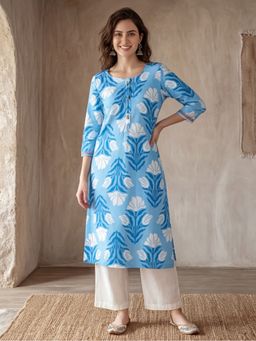 Jaipur Kurti - Women Floral Blue Printed Kurta