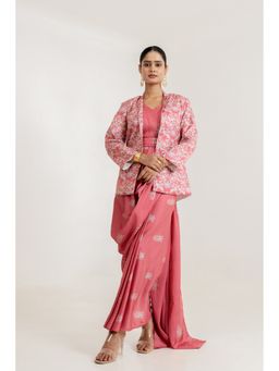 Pasha India - Dusty Rose Pink Saree Dress with Blazer and Belt