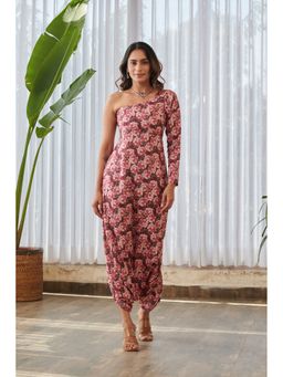 Pasha India - Burgundy One-Shoulder Dhoti Jumpsuit