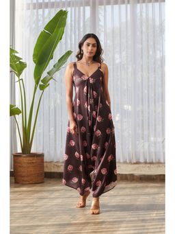 Pasha India - Brown Draped Palazzo Jumpsuit