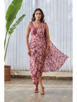 Pasha India - Burgundy Lungi Saree Skirt with Stitched Blouse