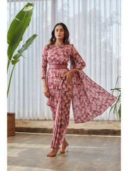 Pasha India - Burgundy Saree Dress with Belt