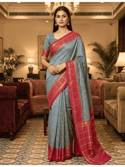 Hella Fashions - Women Sea green Printed Georgette Saree without Blouse