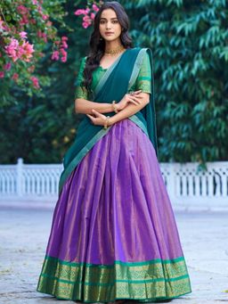JATRIQQ - Lavender Kanchipuram Silk Lehenga with Dupatta and Unstitched Blouse