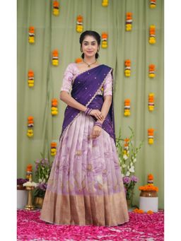 JATRIQQ - Kanchipuram Silk Lavender Lehenga with Dupatta and Unstitched Blouse