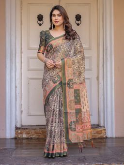 ALMAARI FASHION - Multicolor Lightweight Handloom Cotton Floral Printed Saree with Unstitched Blouse