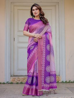 ALMAARI FASHION - Purple Soft and Comfortable Handloom Cotton Printed Saree with Unstitched Blouse