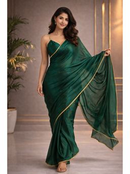 KAYOMMI - Women Emerald Green Sheer Ready To Wear Saree with Unstitched Blouse