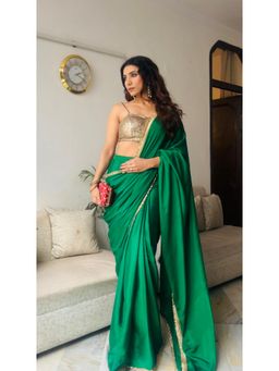 Swtantra - Crepe Green Saree with Sequin Laces and Unstitched Blouse