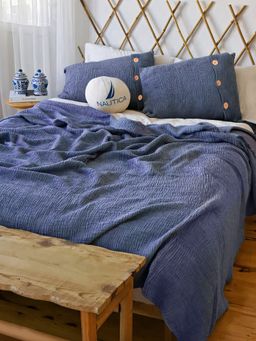 Nautica - 100% Cotton Bedsheet with 2 Pillow Covers with 4 Layers Seersucker