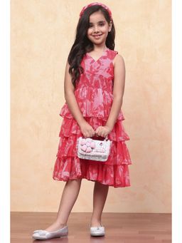 Biba - Red Blended Fabric Floral Knee Length Dress