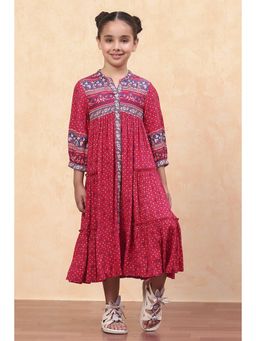 Biba - Red Rayon Floral Midi Dress