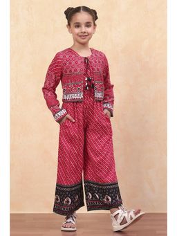 Biba - Red Rayon Printed Jumpsuit with Jacket (Set of 2)