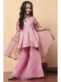 Biba - Pink Viscose Tie & Dye Kurta with Palazzo and Dupatta (Set of 3)