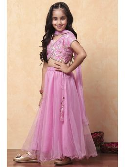 Biba - Pink Chanderi Floral Lehenga with Choli and Dupatta (Set of 3)