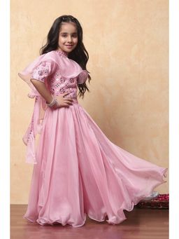 Biba - Pink Chanderi Embroidered Lehenga with Choli and Stole (Set of 3)