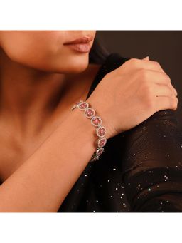 Voylla - Sparkling Elegance Ruby Bloom American Diamond Tennis Bracelet