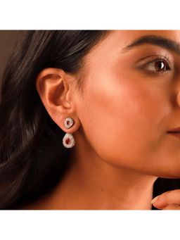 Voylla - Sparkling Elegance Ruby Red Interchangeable American Diamond Silver Earrings