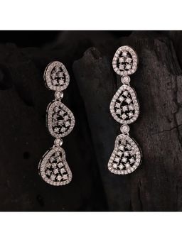 Voylla - Sparkling Elegance Frost Cascade American Diamond Dangler Silver Earrings