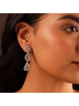 Voylla - Sparkling Elegance Cascade Gold American Diamond Dangler Gold Earrings