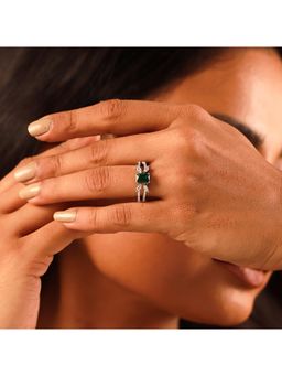 Voylla - Sparkling Elegance Emerald Radiance Statement Green Adjustable Ring
