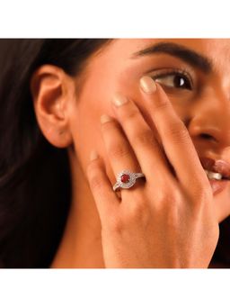 Voylla - Sparkling Elegance Emerald Halo Statement Red Adjustable Ring