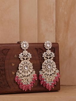 Fida - Nazakat Pink And Golden Chandelier Drop Beaded Earrings