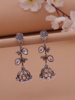 Fida - Oxidized Silver Floral Drop Jhumka Earrings
